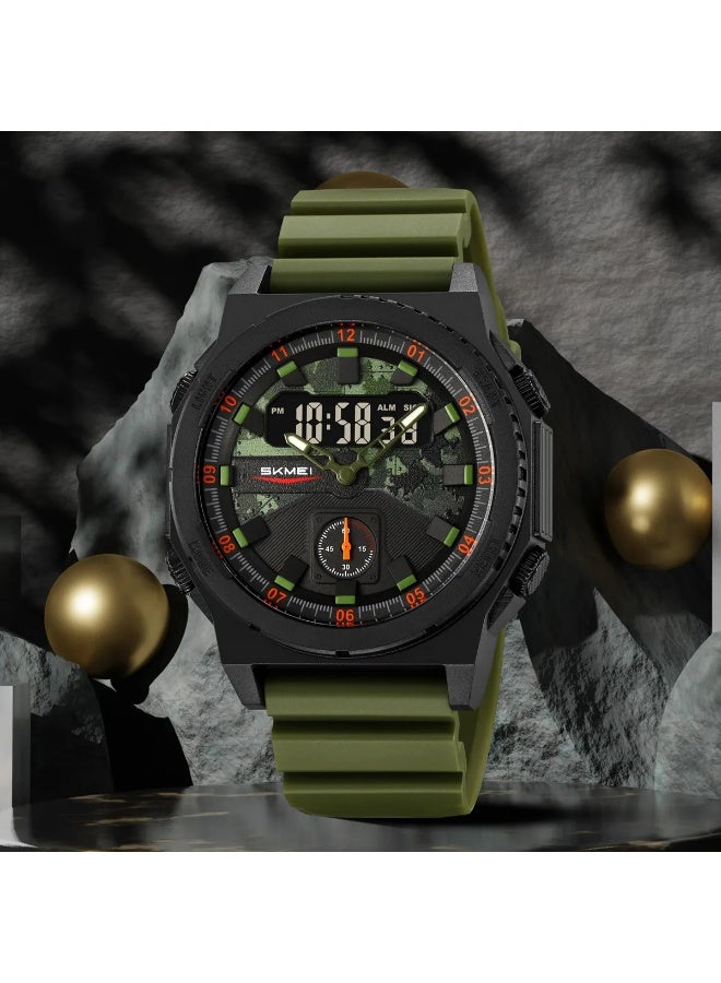 SKMEI 2355 Rugged Men’s Sports Watch – Dual Time, Water Resistant, Stopwatch, Backlight, Army Green - Image 4